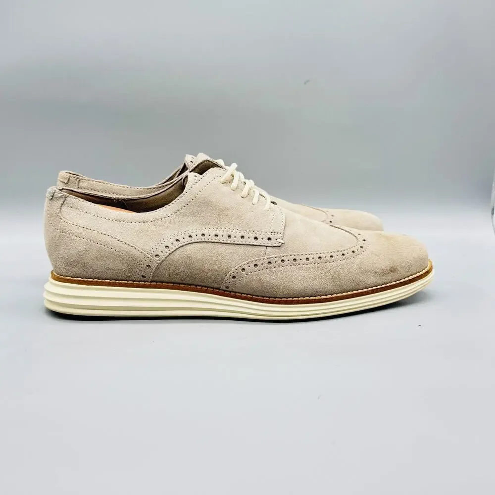 Cole Haan Shoes Mens 12 Beige Suede OriginalGrand Wingtip Oxford Dress Brogue